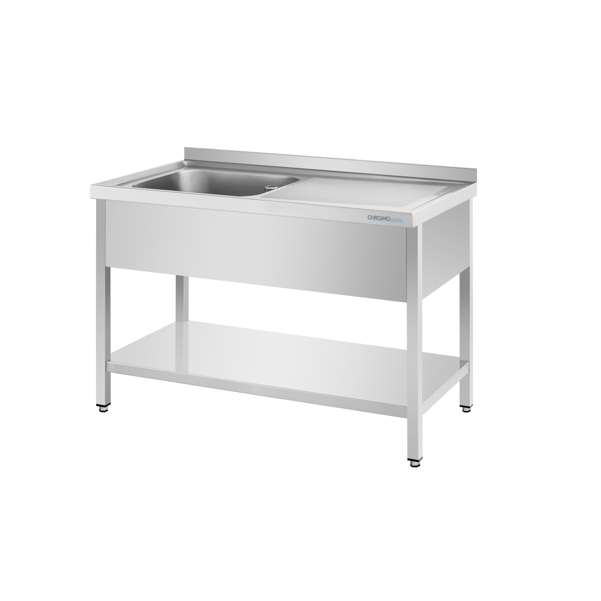 CHROMOnorm Spültisch mit 1 Becken links und Zwischenboden 120x90x70 cm (BxHxT); grau
