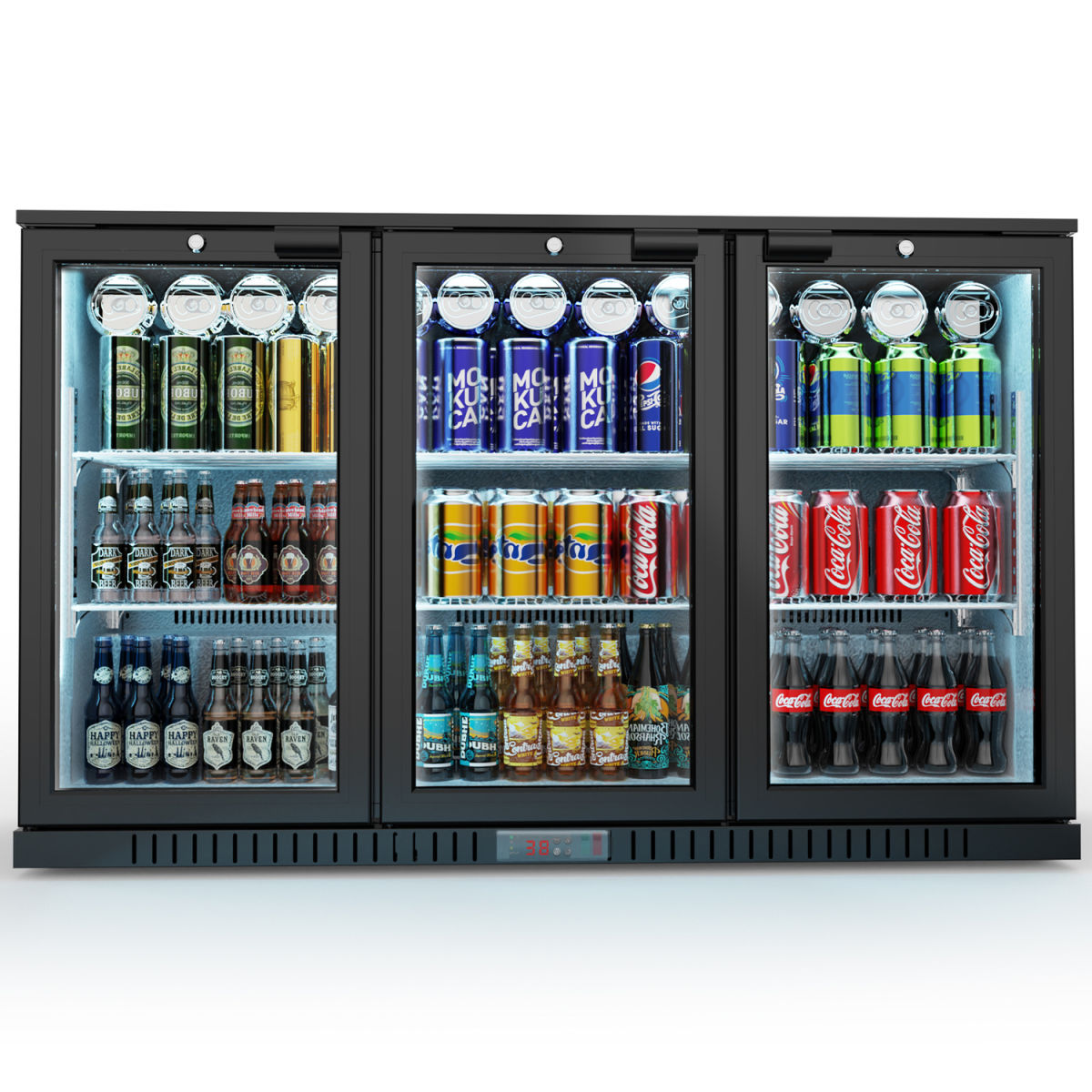 Stalgast Bar Display Cooler, drei Flügeltüren, 1350x530x835 mm (BxTxH), schwarz; 308000 ml, 135x83.5x53 cm (BxHxT); schwarz