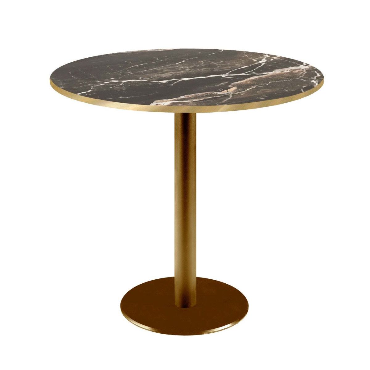 RestooTab Tisch Rome rund Gestell goldmetallic - Kanten messingfarben 75x70 cm (HxØ); Platte schwarz/braun/messing, Gestell messing; rund