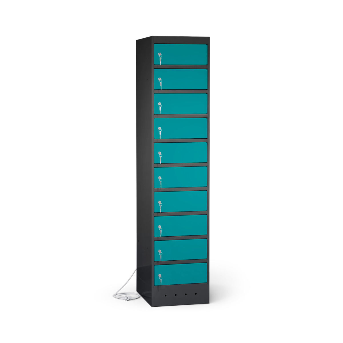 rotstahl Laptopschrank 10 Fächer mit anthrazitgrauem Korpus 40x180 cm (BxH); türkis