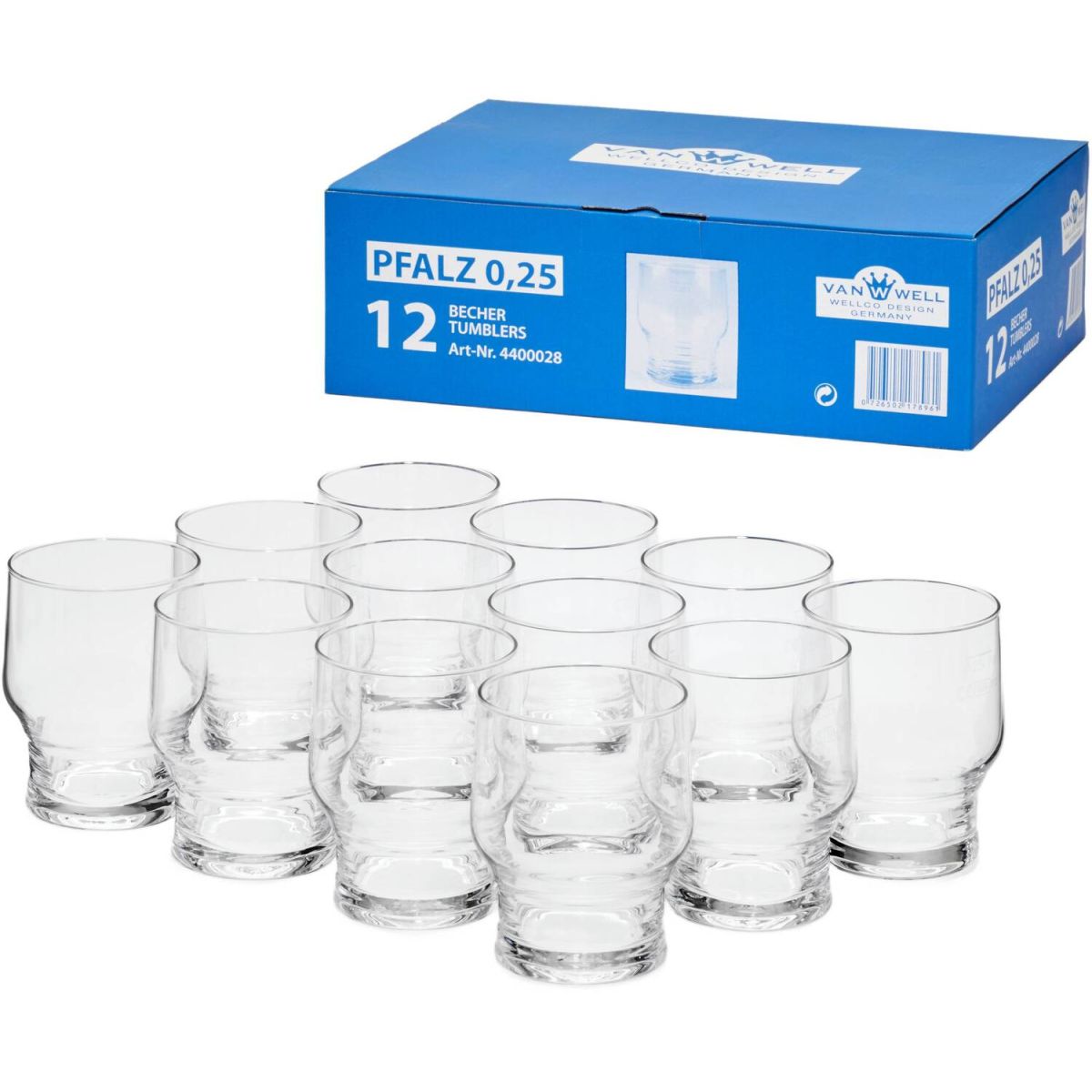 van Well Pfalzbecher transparent; 0.25 l Eichstrich, 12 Stück / Pack