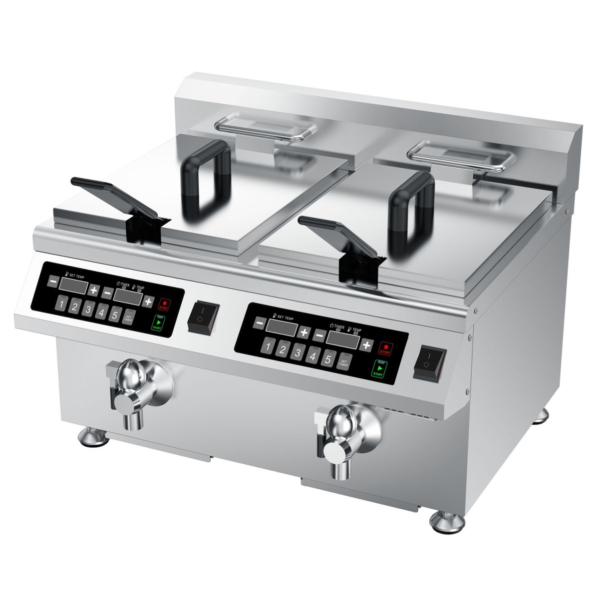 Stalgast Induktions-Doppel-Fritteuse, 2x8 Liter, 2x3.5 kW 16 l, 51.8x49x41.8 cm (BxTxH); silber