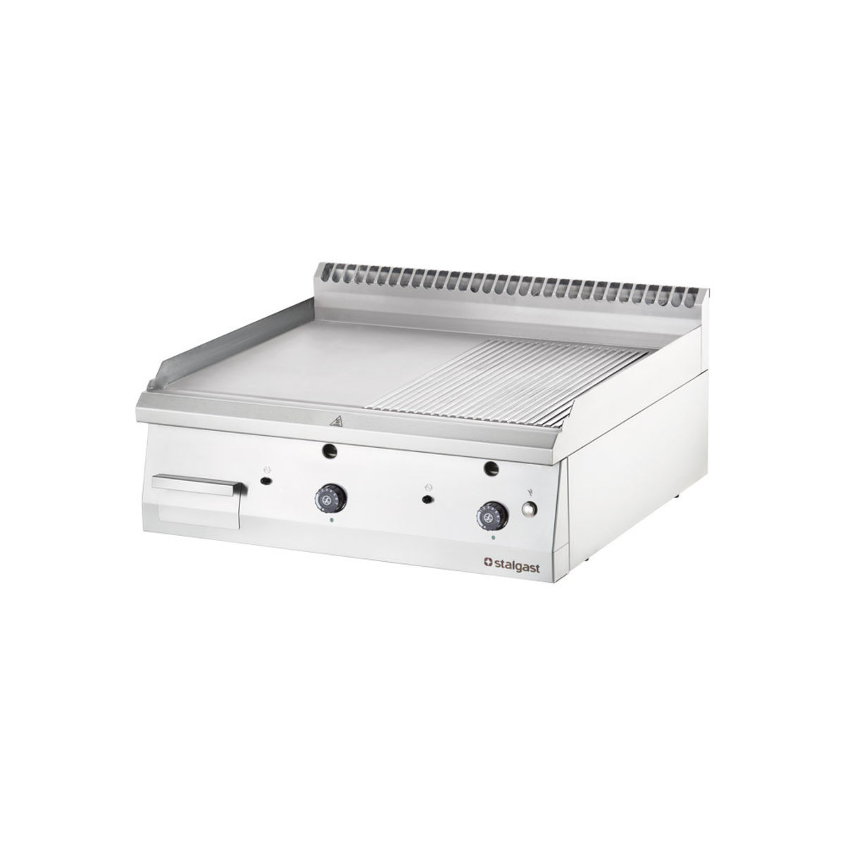 Stalgast Edelstahl Gas-Griddleplatte als Tischgerät, gerillte Grillfläche, Serie 700 ND 80x70x25 cm (BxTxH); silber