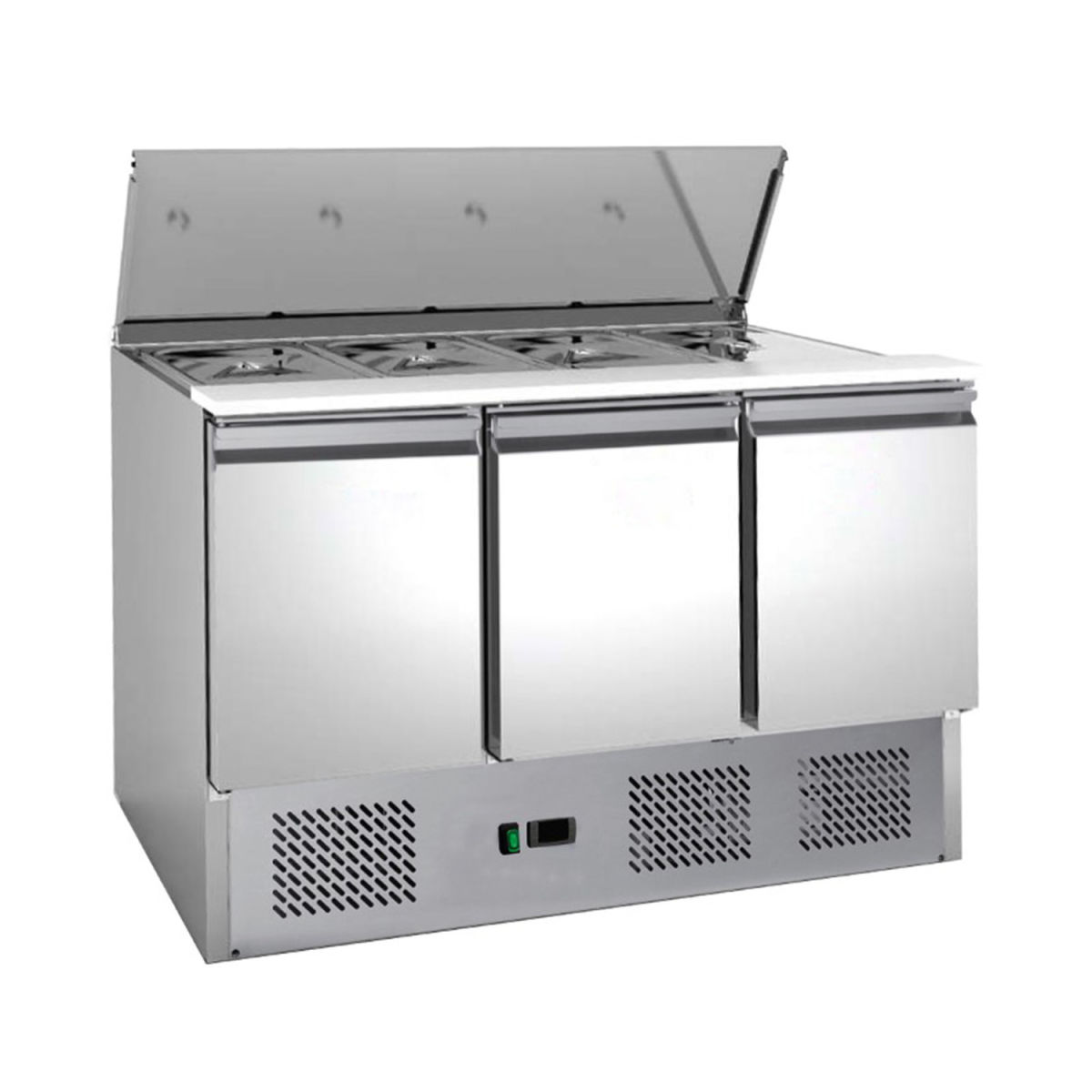 A&S Polarny Saladette mit eingebauter Kühlung, 333 Liter; 333000 ml, 136.5x87.5x70 cm (BxHxT); silber