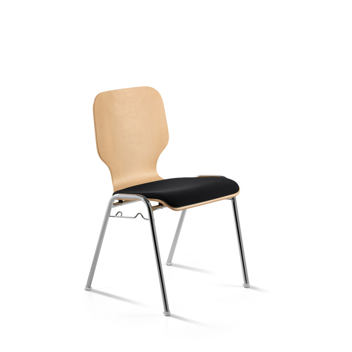 Mayer Sitzmöbel Stapelstuhl Holz gepolstert mit Reihenverbinder 53x50x82 cm (BxTxH); Sitz schwarz, Gestell chrom
