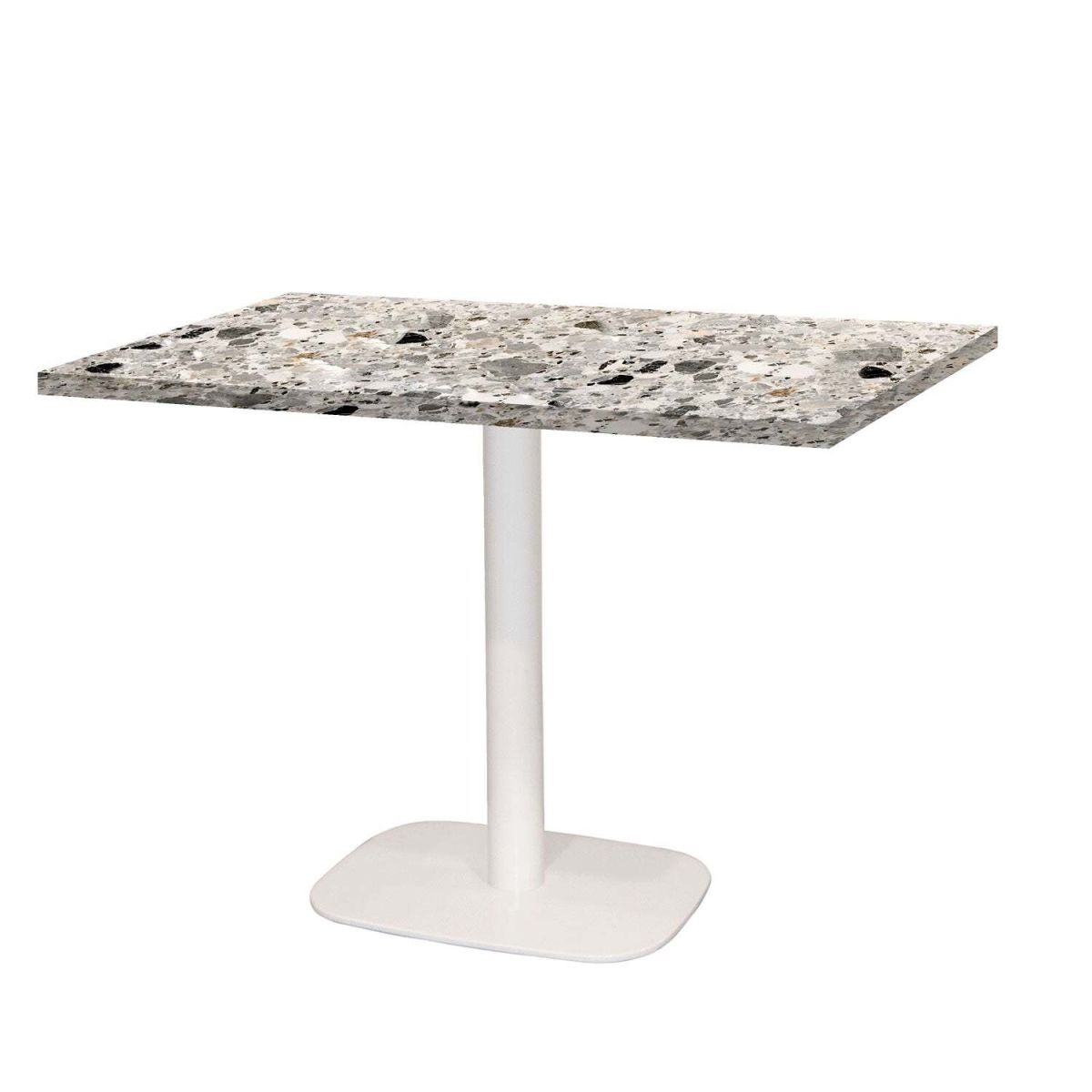 RestooTab Tisch Round rechteckig Gestell weiß - Dekor Stein 120x70x75 cm (LxBxH); Platte grau/terrazzo, Gestell weiß; rechteckig