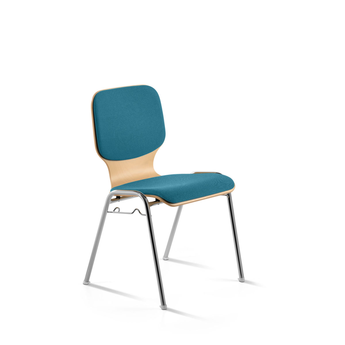 Mayer Sitzmöbel Stapelstuhl Holz gepolstert mit Reihenverbinder 53x50x82 cm (BxTxH); Sitz türkis, Gestell chrom