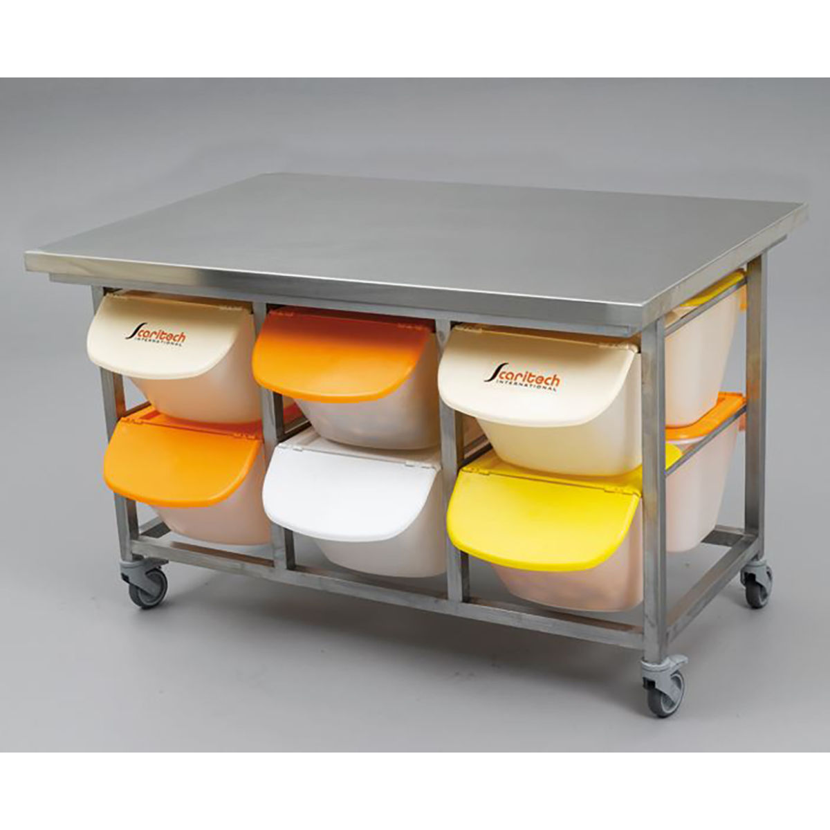 Scaritech Arbeitsstation mit Edelstahlplatte; 140x90x70 cm (BxHxT); grau