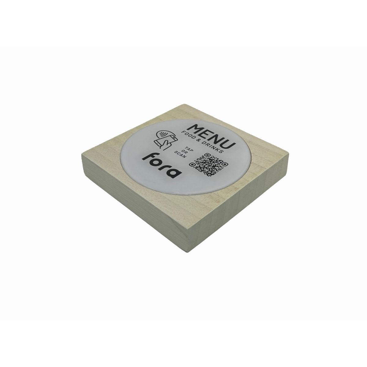 PRODUCTMATE Tischaufsteller liegend schräg mit QR-Code Aufkleber glänzend und NFC-Chip 8.5x8.5 cm (BxH); ahorn/weiß; 25 Stück / Pack