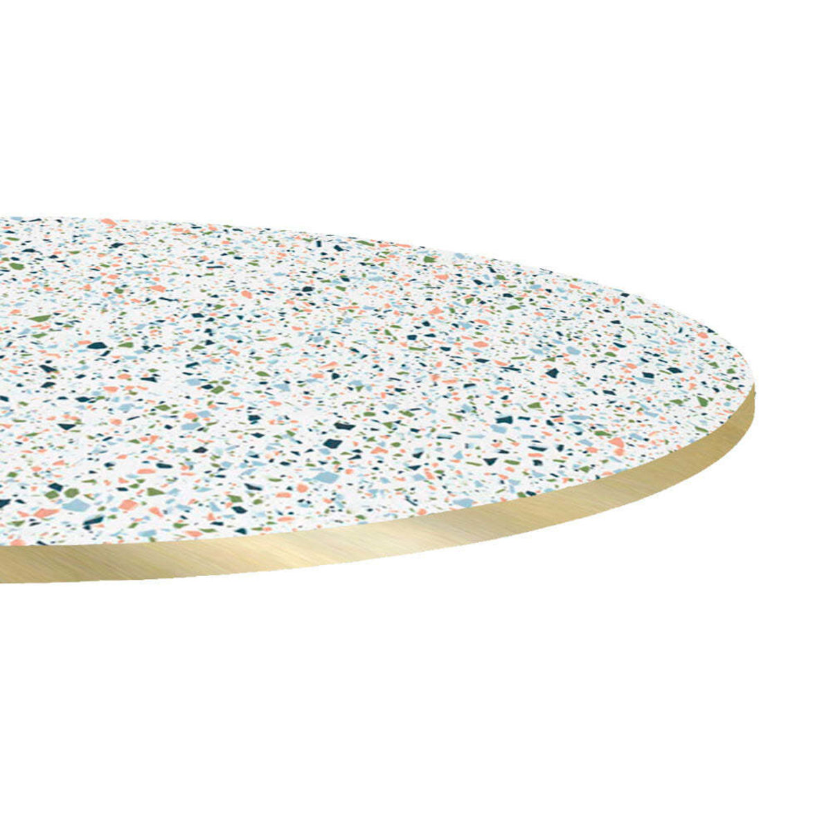 Piano tavolo rotondo, decoro Terrazzo, bordi color ottone RestooTab; 70x70 cm (LxL); multicolore/terazzo/ottone; rotonda