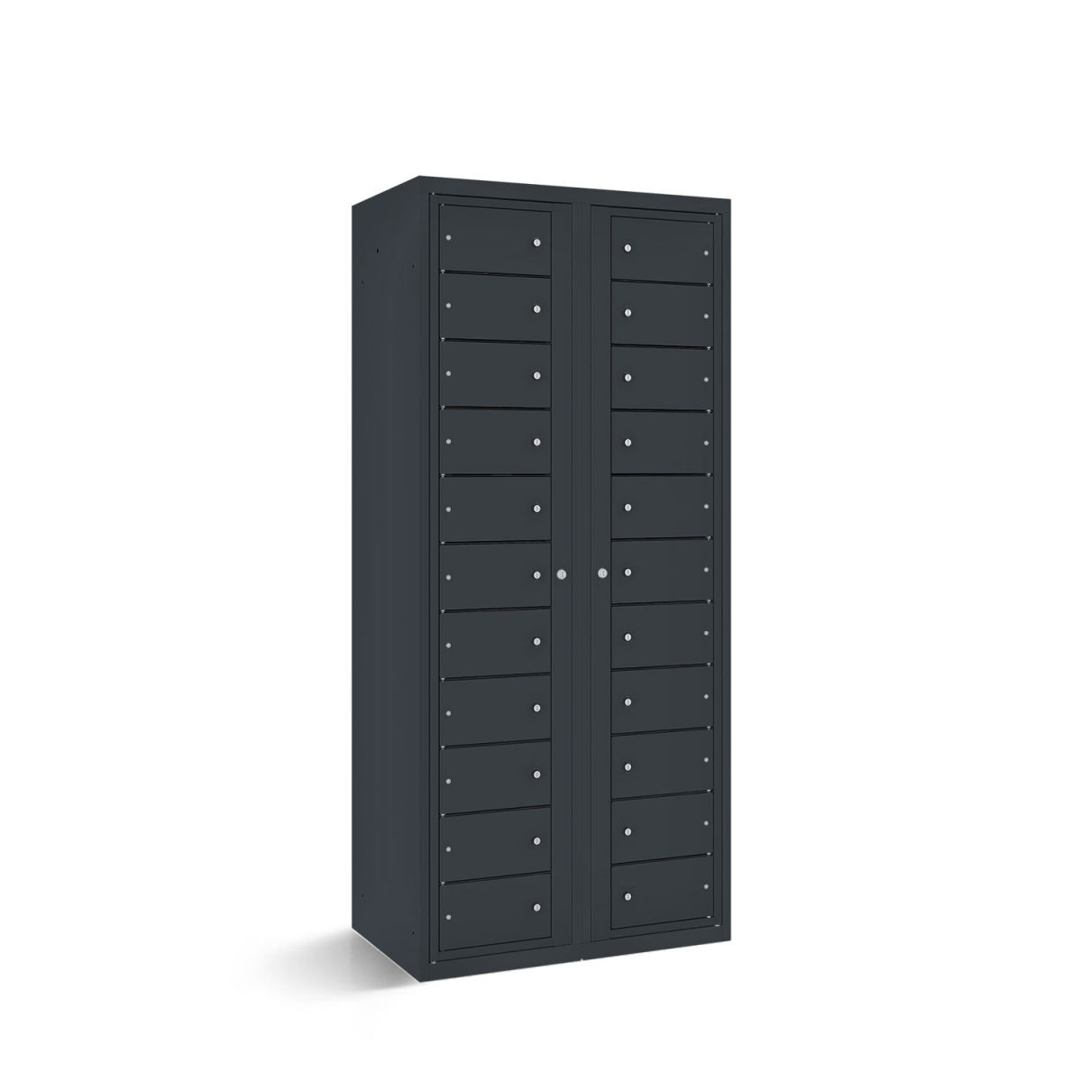 rotstahl Fächerschrank mit Zentraltüren 22 Fächer mit anthrazitgrauem Korpus 80x50x180 cm (BxTxH); anthrazit