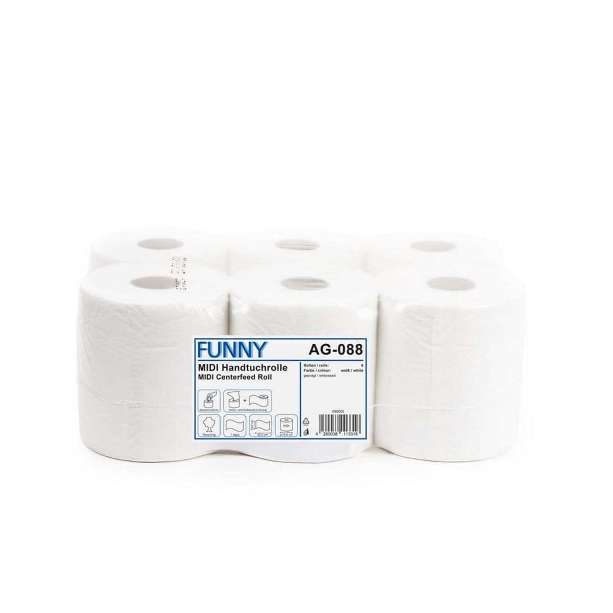 Plock Handtuchrolle MIDI, 1-lagig, recycling weiß weiß; 6 Stück / Pack