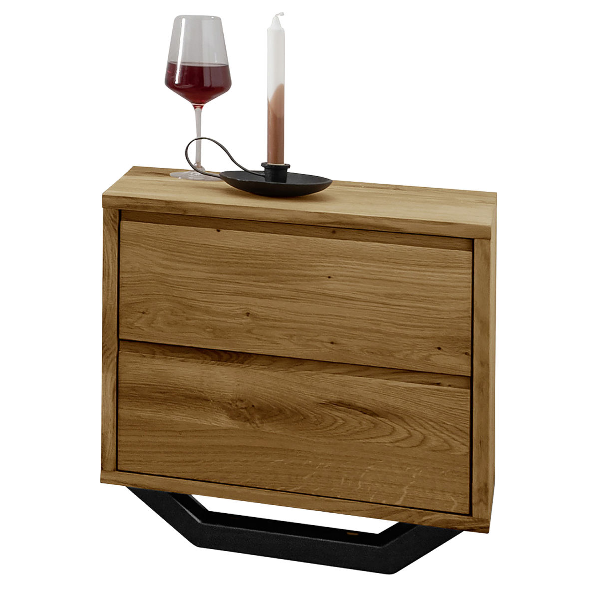TPT Nachttisch 'Bolle' 2 Schubladen, Metallkufen, Wildeiche 50x35 cm (BxT); natur