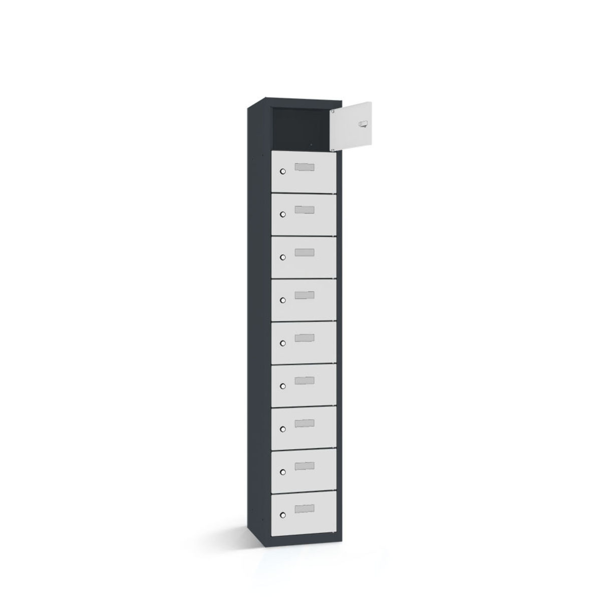 rotstahl Wertfachschrank 10 Fächer mit anthrazitgrauem Korpus 42.5x50x180 cm (BxTxH); hellgrau