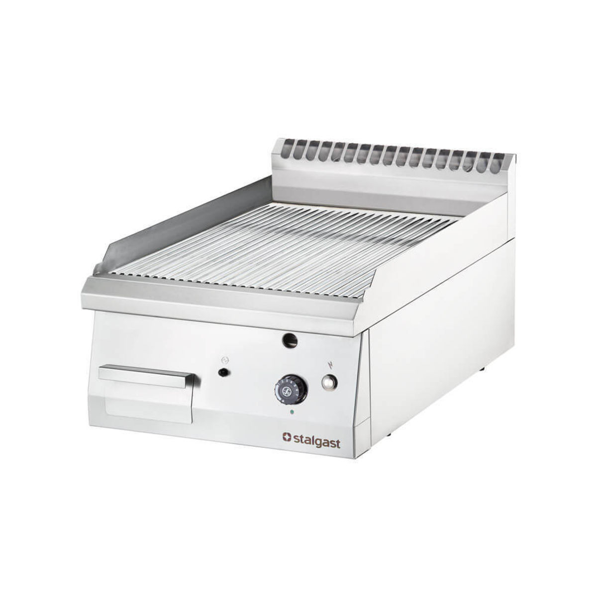 Stalgast Gas-Griddleplatte, verchromt als Tischgerät, Serie 700 ND - gerillt 40x70x25 cm (BxTxH); silber