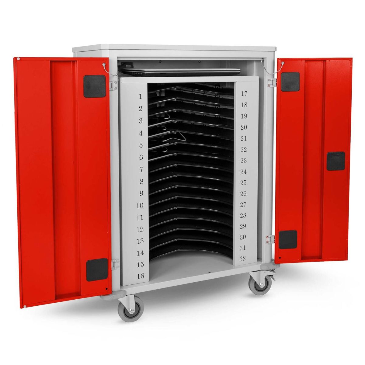 rotstahl Tabletwagen Power für 32 Tablets mit lichtgrauem Korpus 73x44x105 cm (BxTxH); rot