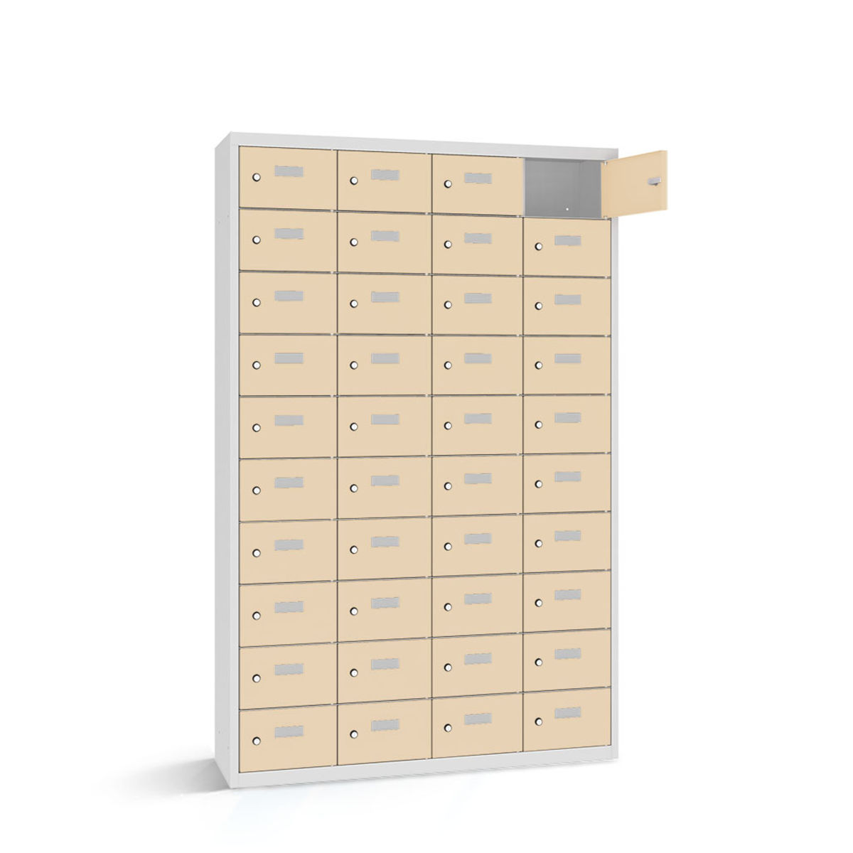 rotstahl Wertfachschrank 40 Fächer mit lichtgrauem Korpus 115x30x180 cm (BxTxH); elfenbein