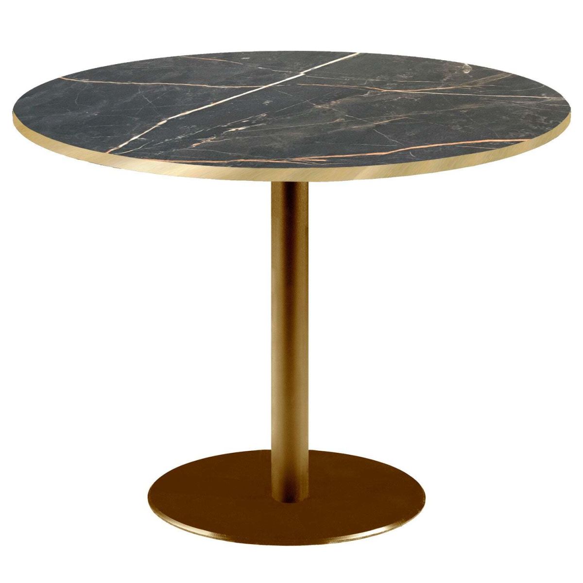 RestooTab Tisch Rome XL rund Gestell goldmetallic - Kanten messingfarben 75x120 cm (HxØ); Platte schwarz, Gestell messing; rund