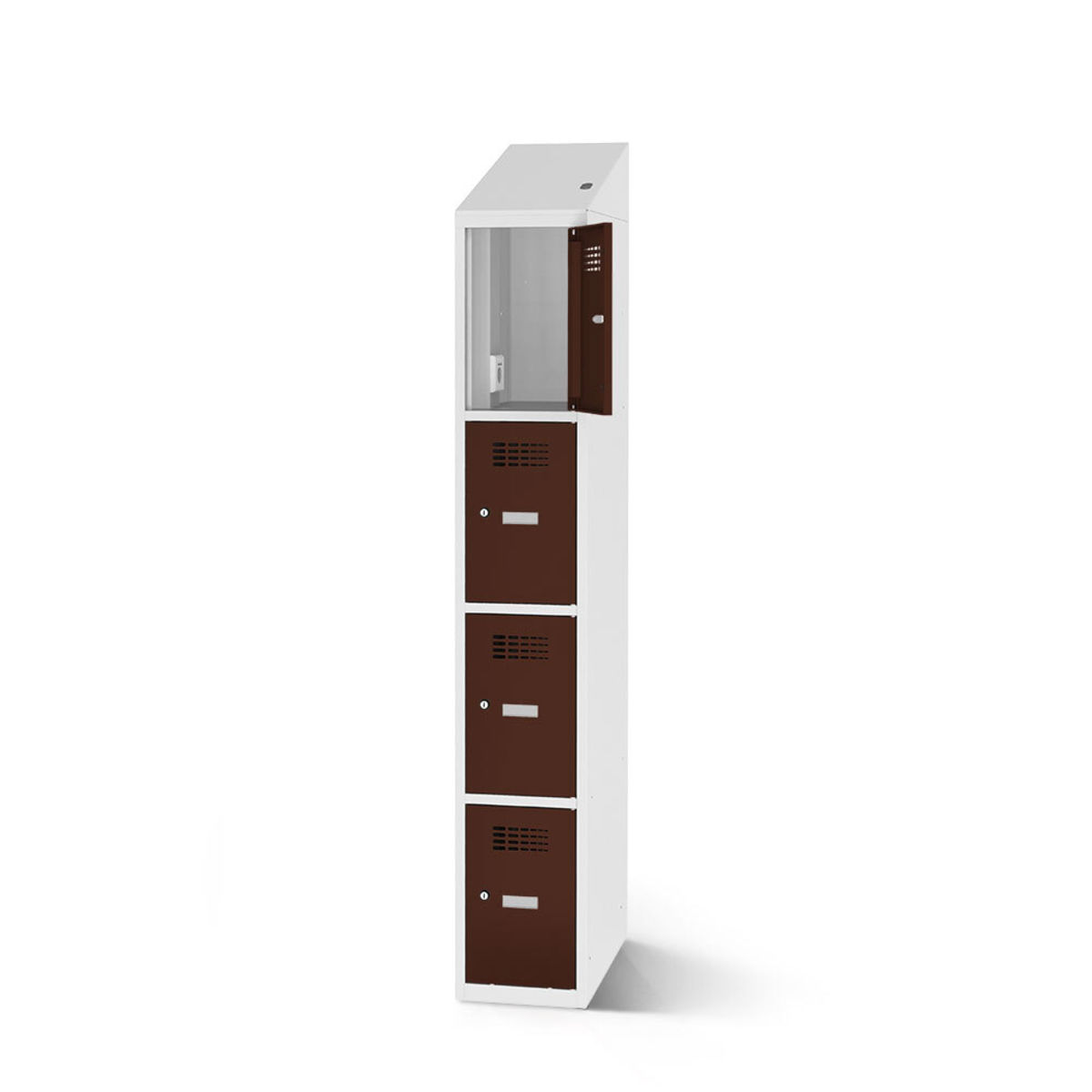 rotstahl Fächerschrank mit Ladefunktion 4 Fächer mit lichtgrauem Korpus 30x200 cm (BxH); mahagoni