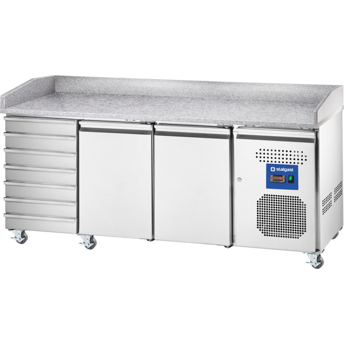 Stalgast Starline Pizzatisch, 2-türig, 7 Schubladen, EN 600x400 mm 205.5x100x80 cm (BxHxT); silber