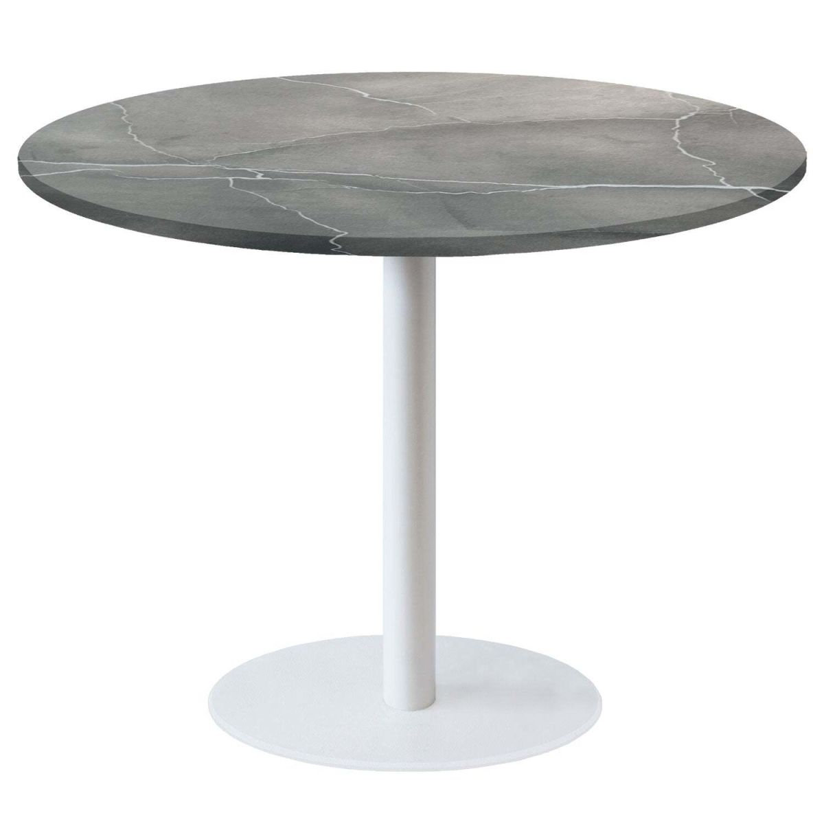 RestooTab Tisch Rome XL rund Gestell weiß - Dekor Stein 120x120x75x120 cm (LxBxHxØ); grau/blau/marmoriert; Gestell schwarz; rund