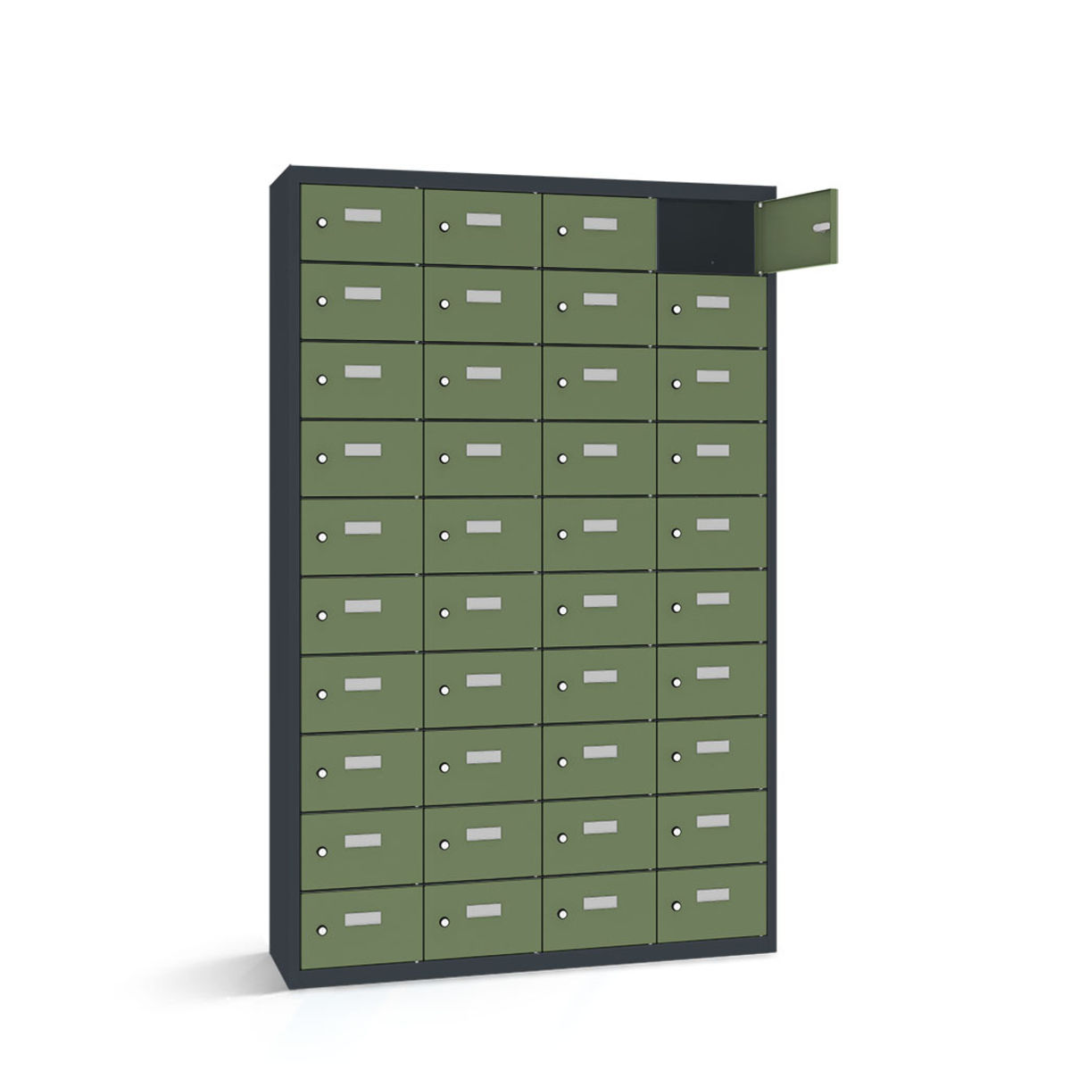 rotstahl Wertfachschrank 40 Fächer mit anthrazitgrauem Korpus 115x50x180 cm (BxTxH); hellgrün