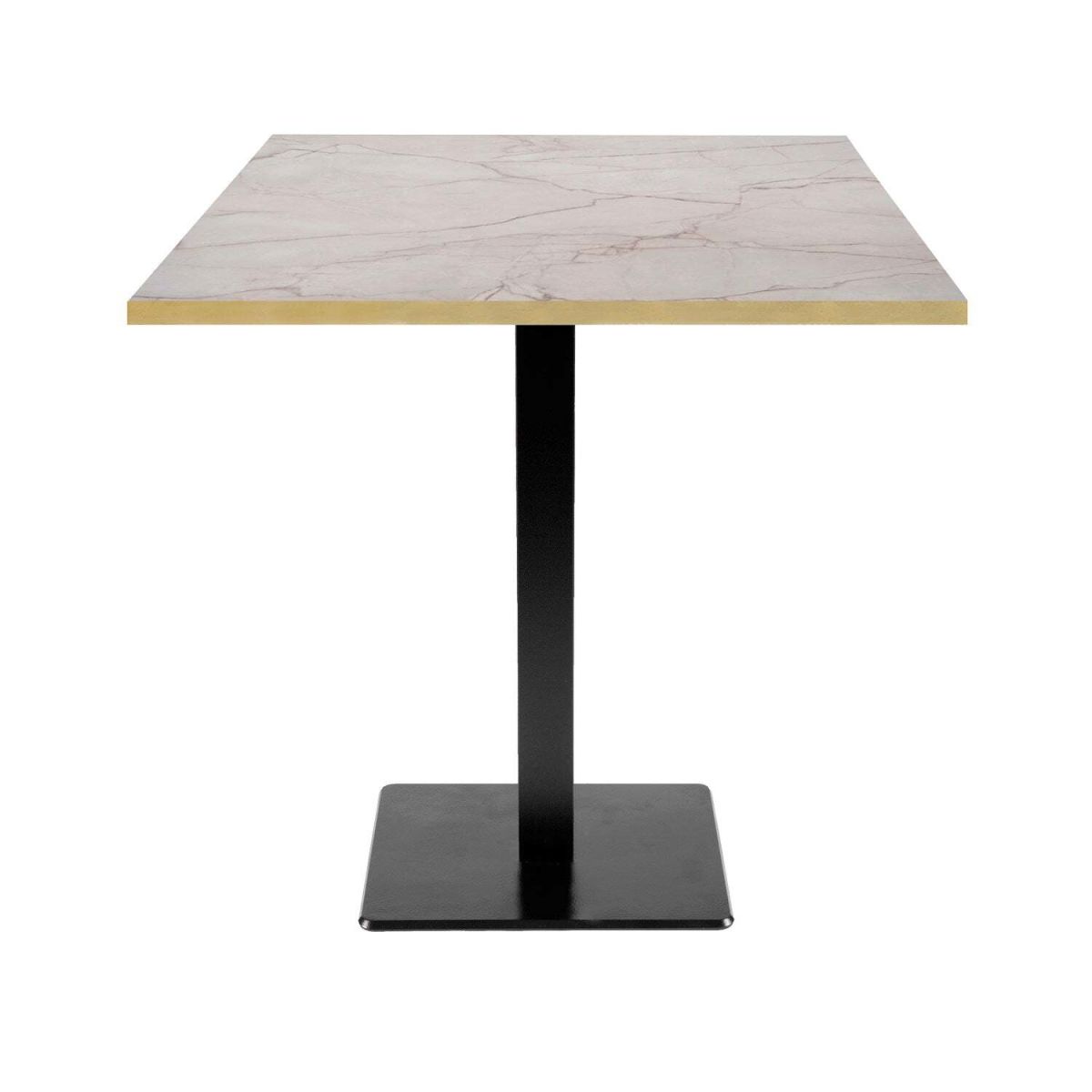 RestooTab Tisch Milan quadratisch - Kanten messingfarben 70x70x75 cm (LxBxH); Platte wollweiß/marmoriert/messing, Gestell schwarz; quadratisch
