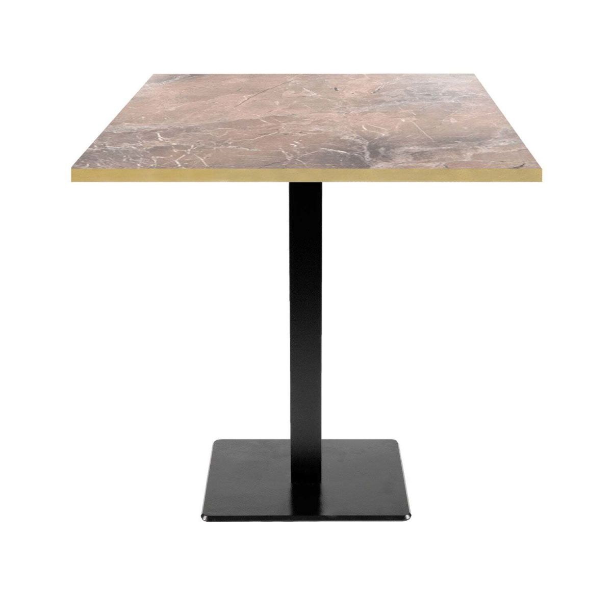 RestooTab Tisch Milan quadratisch - Kanten messingfarben 70x70x75 cm (LxBxH); Platte braun/marmoriert/messing, Gestell schwarz; quadratisch