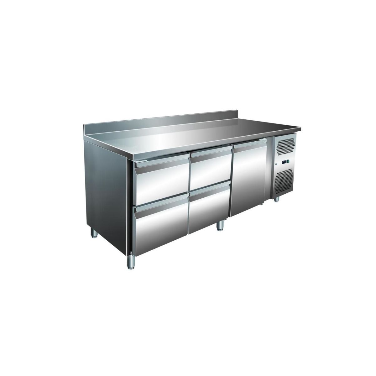 A&S Polarny VIP Kühltisch mit 2x 2 Schubladen und 1 Tür und Aufkantung -2 bis +8°C 1.795x700x960 mm 179.5x96x70 cm (BxHxT); edelstahl