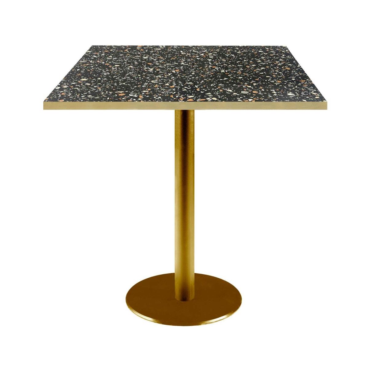 Tavolo Roma quadrato base dorato - laminato pietra & canti ottone RestooTab; 70x70x75 cm (LxLxH); nero/terazzo/ottone; quadrata