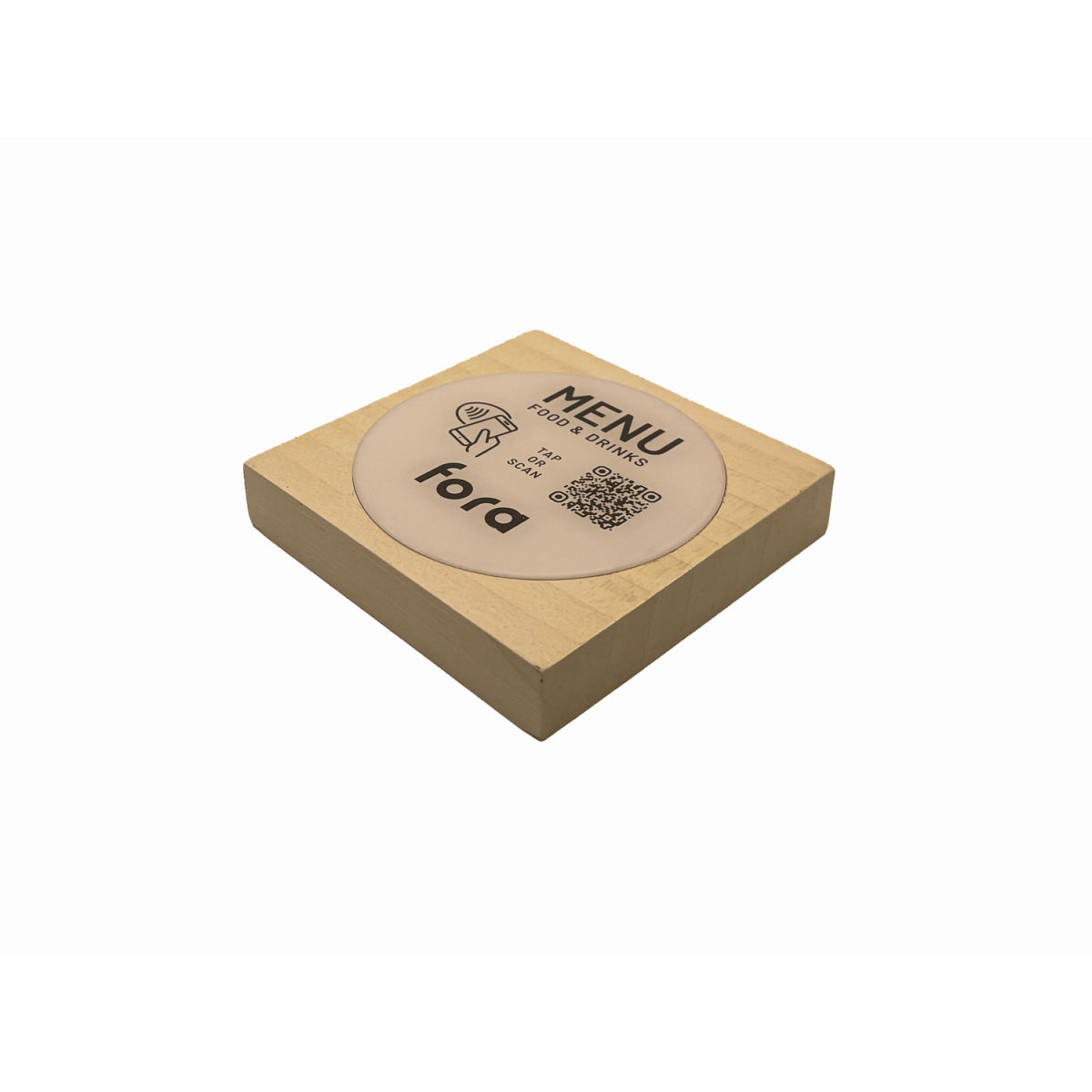 PRODUCTMATE Tischaufsteller liegend schräg mit QR-Code Aufkleber glänzend und NFC-Chip 11x11 cm (BxH); ahorn/weiß; 25 Stück / Pack