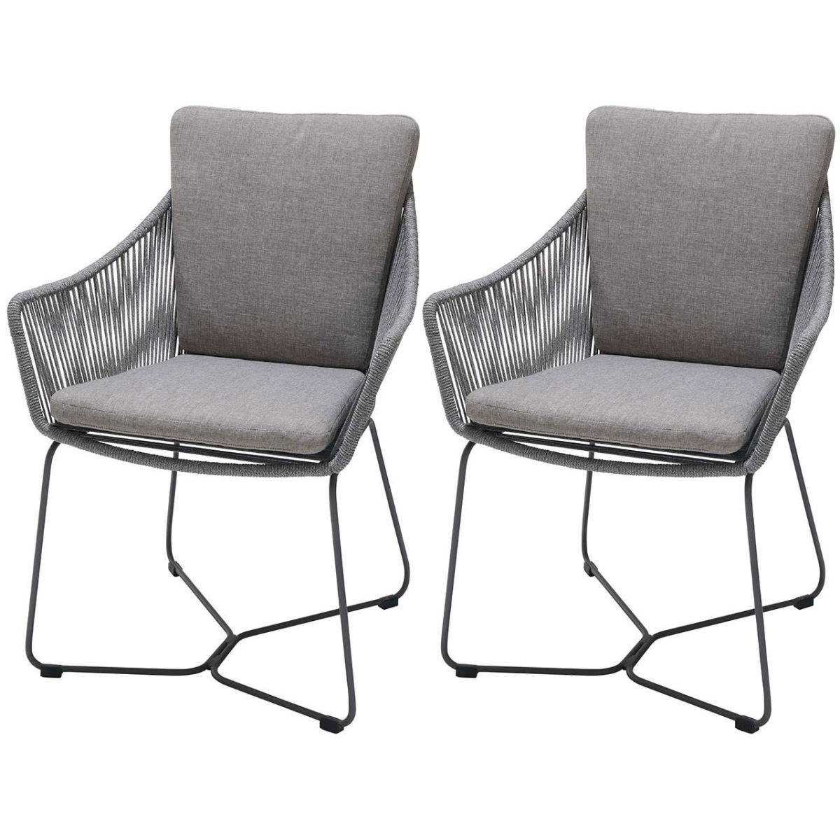 ScanCom 2er-Set Gartenstuhl 'Opal'; 61x60x81 cm (BxTxH); Sitz grau, Gestell schwarz; 2 Stück / Pack