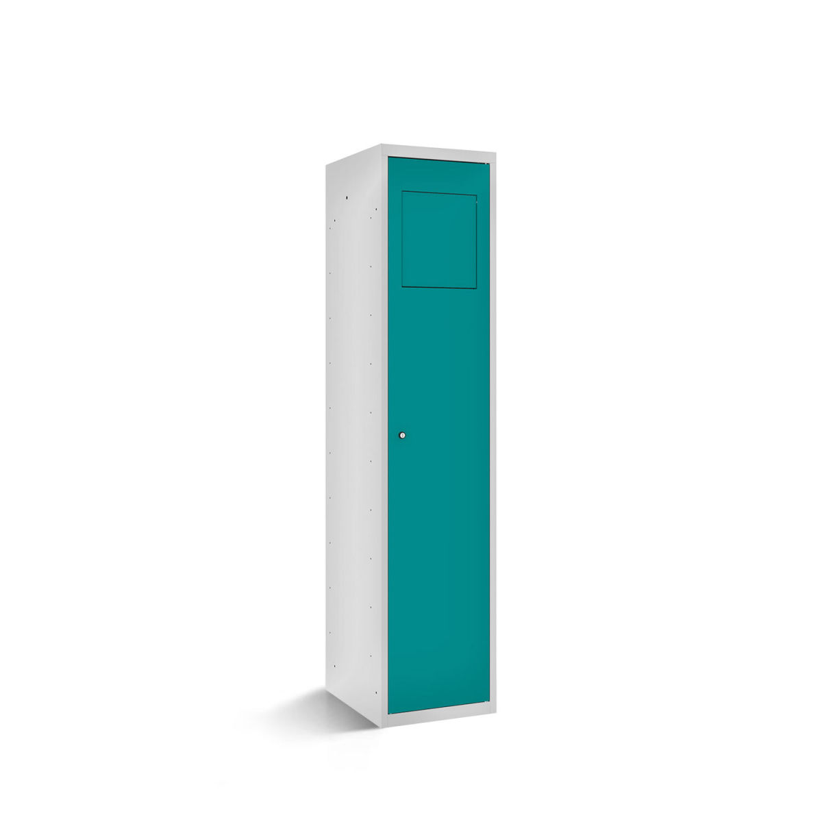 rotstahl Wäschesammelschrank mit Einwurfklappe mit lichtgrauem Korpus 40x50x180 cm (BxTxH); türkis