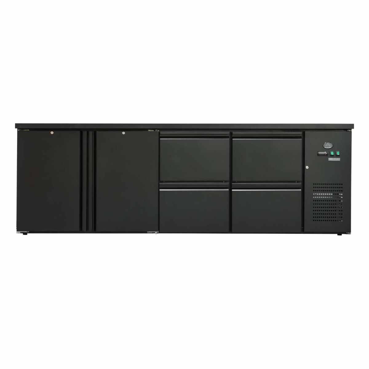 A&S Polarny Flaschenkühltisch 600 Liter , Schwarz , 2 Türen + 4 Schubladen; 600000 ml, 425000 ml, 254.5x84x52 cm (BxHxT); schwarz