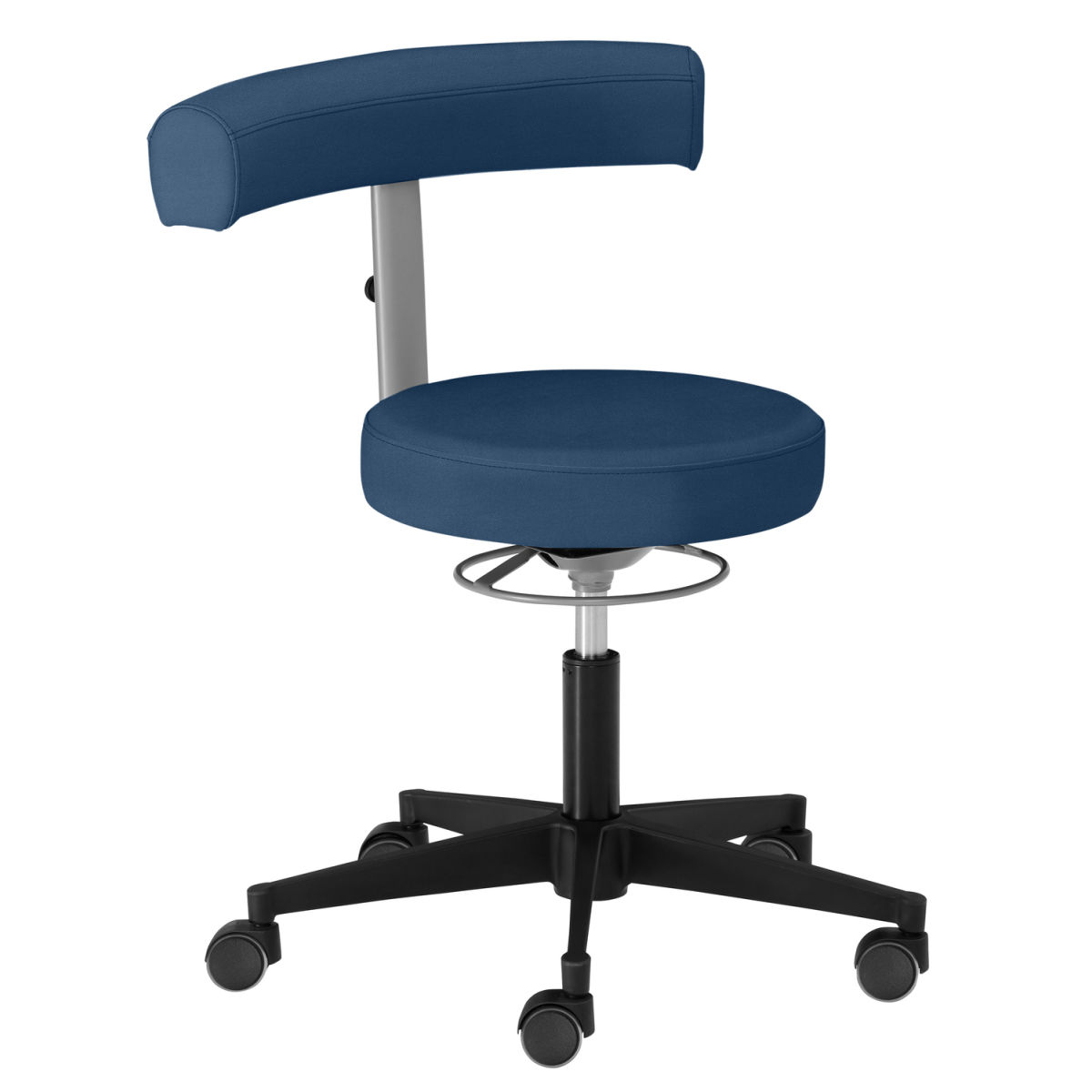 Mayer Sitzmöbel Funktionsdrehstuhl, Drehhocker mit Stoff, besonders niedrig Rollen Hartboden 62x69x62 cm (BxHxT); Sitz dunkelblau, Gestell schwarz