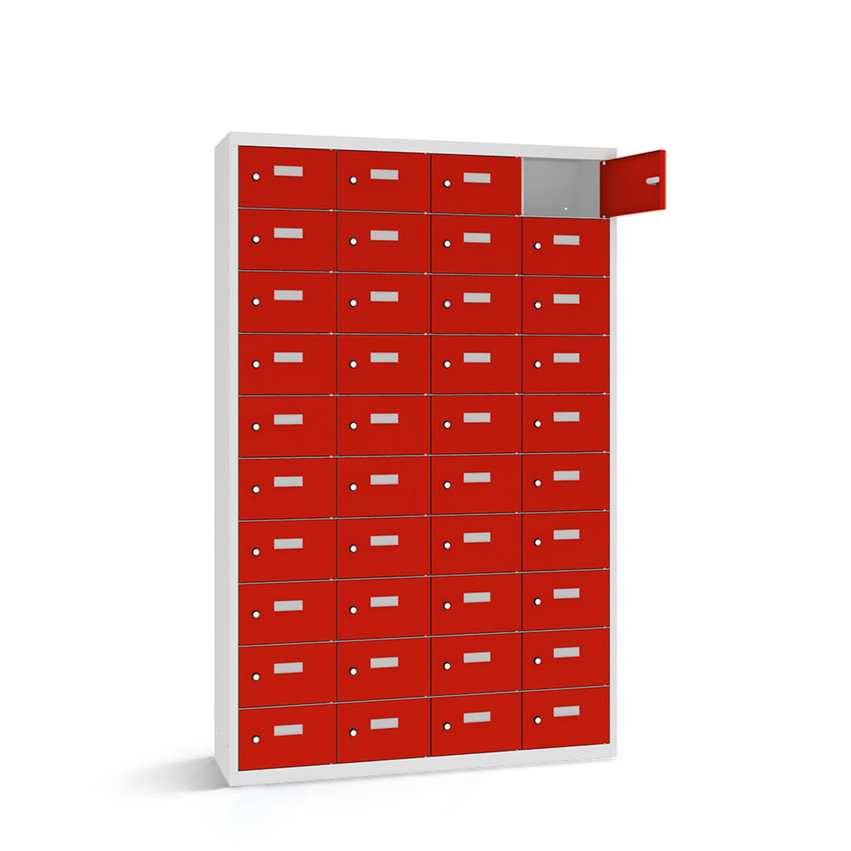 rotstahl Wertfachschrank 40 Fächer mit lichtgrauem Korpus 115x50x180 cm (BxTxH); rot
