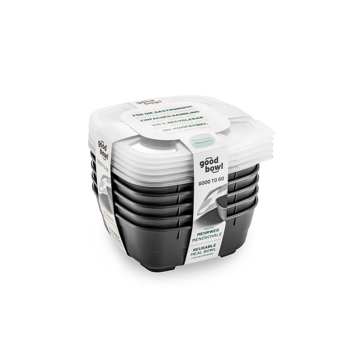 thermohauser Mehrwegschale GoodBowl Big, 5er Set 1300 ml, 18.5x18.5x7.6 cm (LxBxH); anthrazit; quadratisch; 5 Stück / Pack