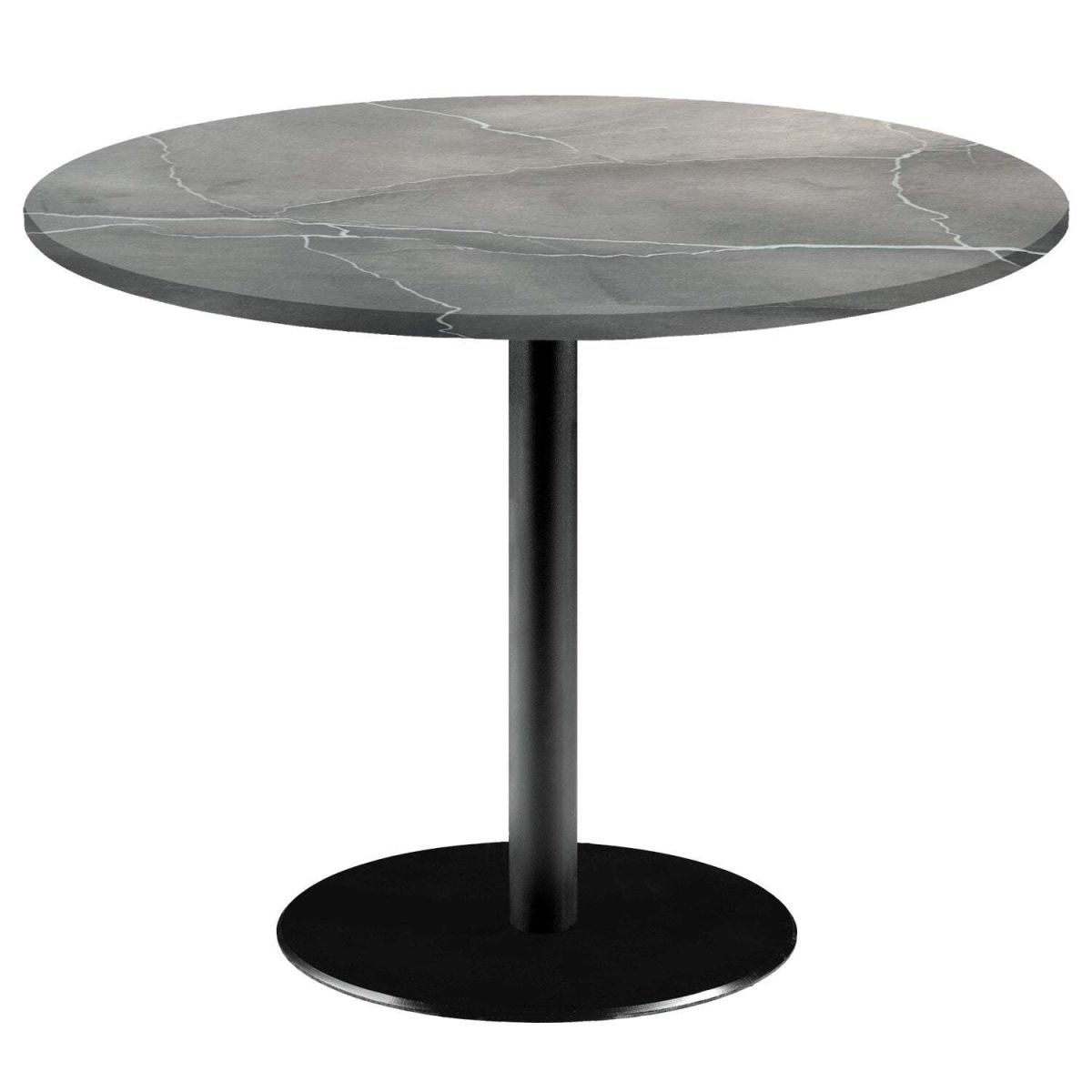 RestooTab Tisch Rome XL rund - Dekor Stein & Marmor 75x120 cm (HxØ); Platte grau/blau/marmoriert, Gestell schwarz; rund