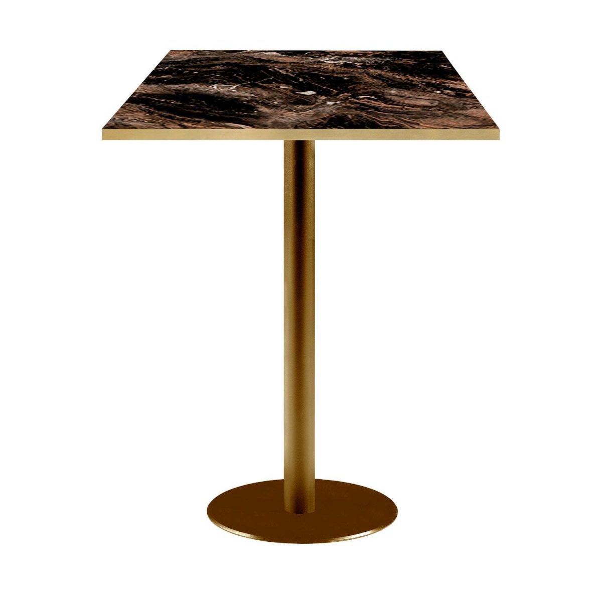 RestooTab Stehtisch Rome quadratisch Gestell goldmetallic - Kanten messing 60x60x113 cm (LxBxH); Platte schwarz/café/messing, Gestell messing; quadratisch