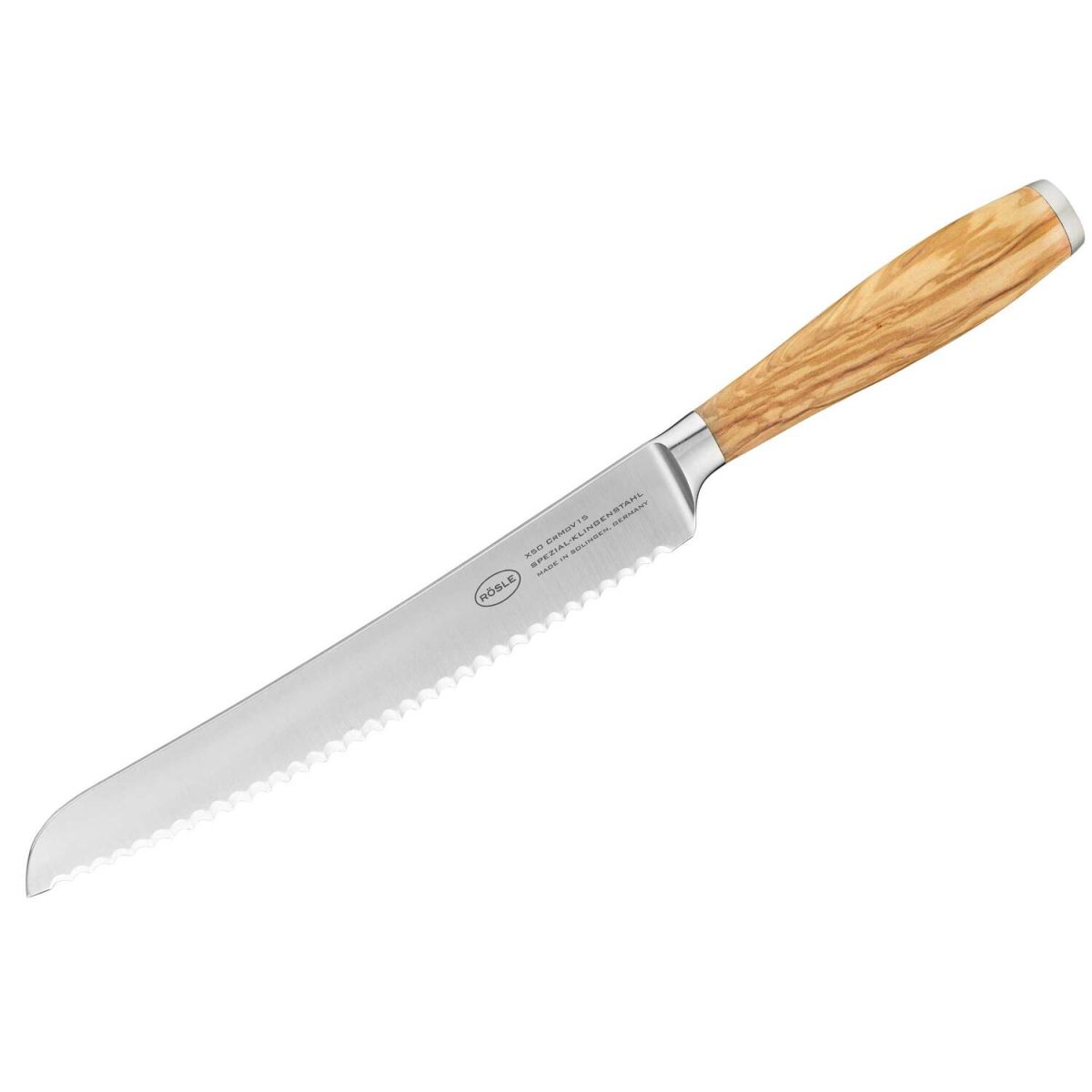 RÖSLE Brotmesser 22 cm Klingenlänge 22 cm, 35.5 cm (L); silber/braun