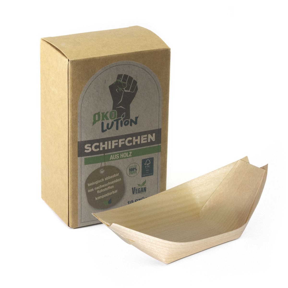 Ökolution Fingerfoodschale Holzschiffchen 5x10 cm (BxH); natur; 480 Stück / Pack