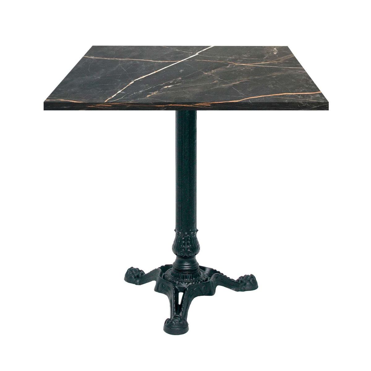 RestooTab Tisch Bistrot quadratisch - Dekor Stein & Holz 70x70x75 cm (LxBxH); schwarz/gold/marmoriert; Gestell schwarz; quadratisch