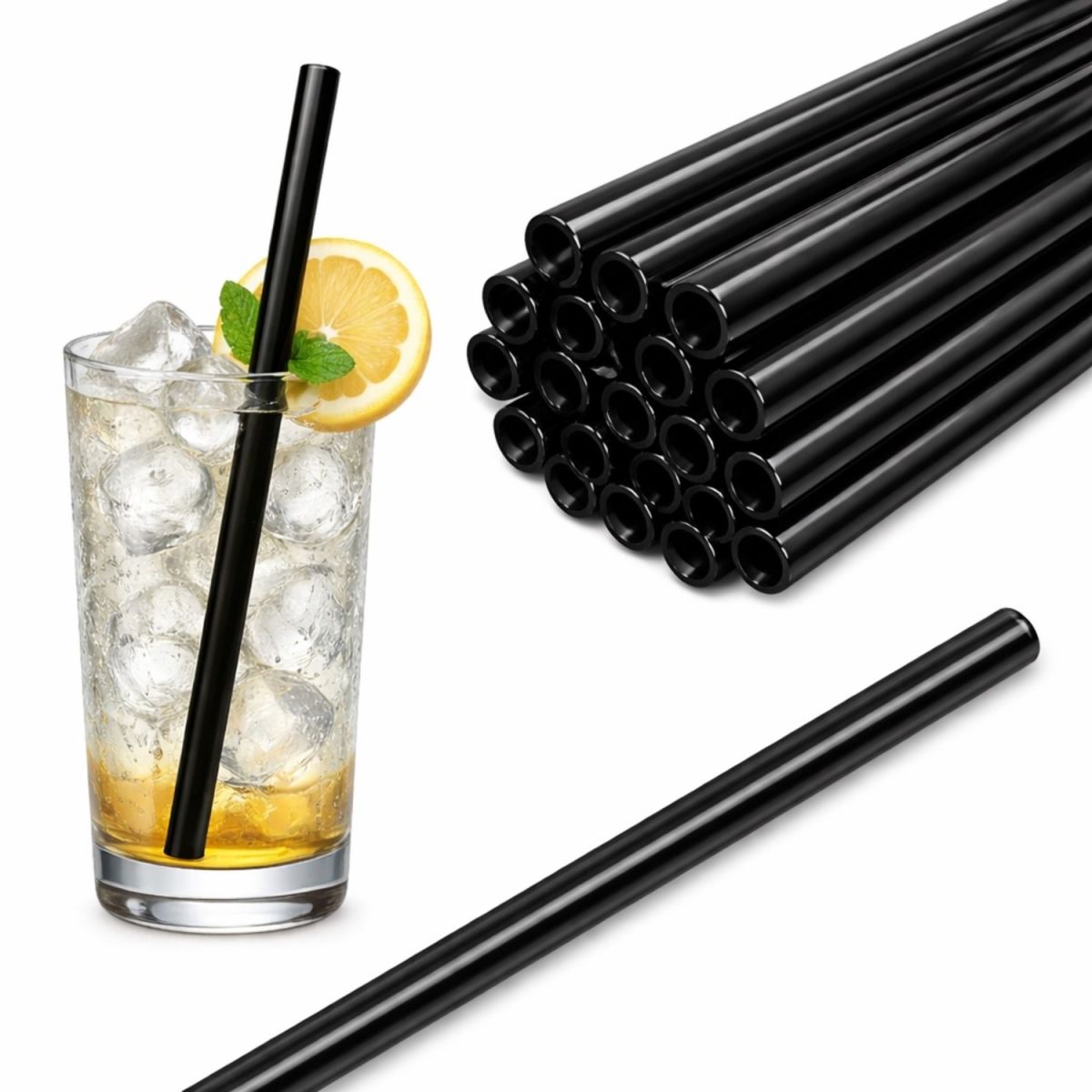 Gastro Pionier 50x Glas Trinkhalme farbig 0.8x20 cm (ØxL); schwarz; 50 Stück / Pack