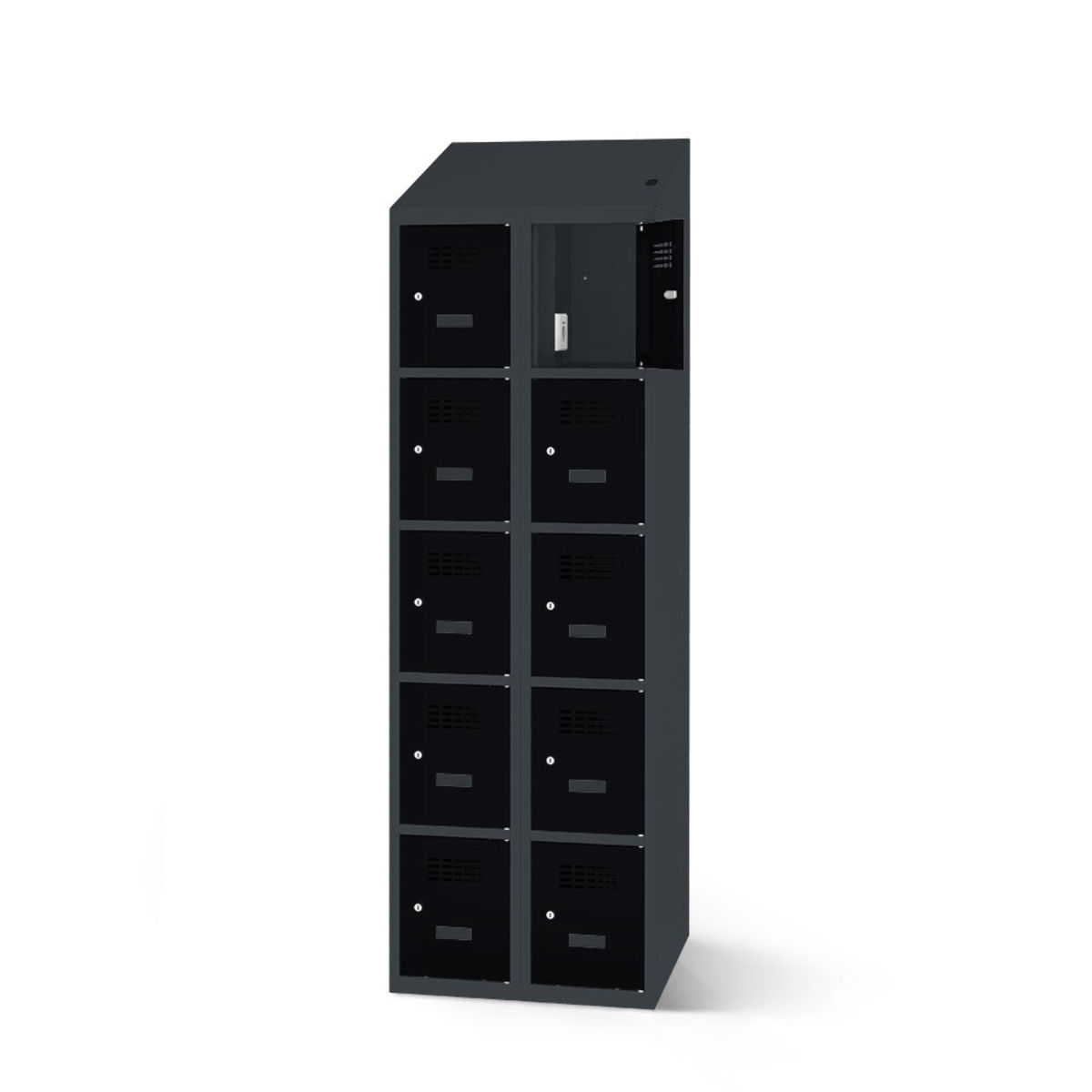 rotstahl Fächerschrank mit Ladefunktion 10 Fächer mit anthrazitgrauem Korpus 60x200 cm (BxH); schwarz