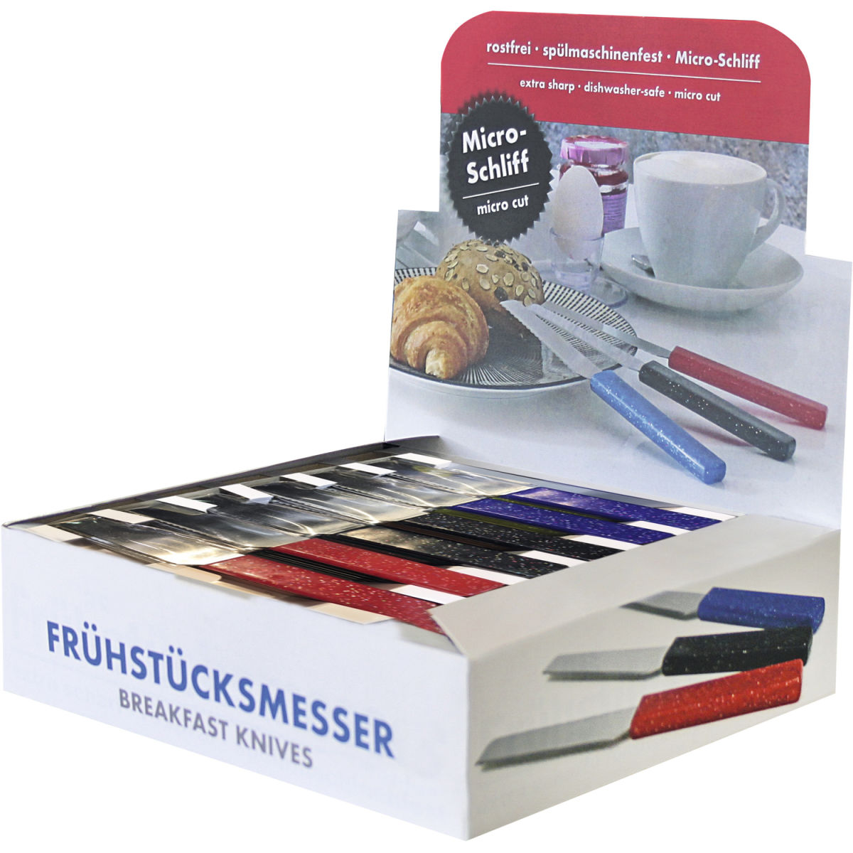 Schneider Frühstücksmesser rot/blau/schwarz; 30 Stück / Pack