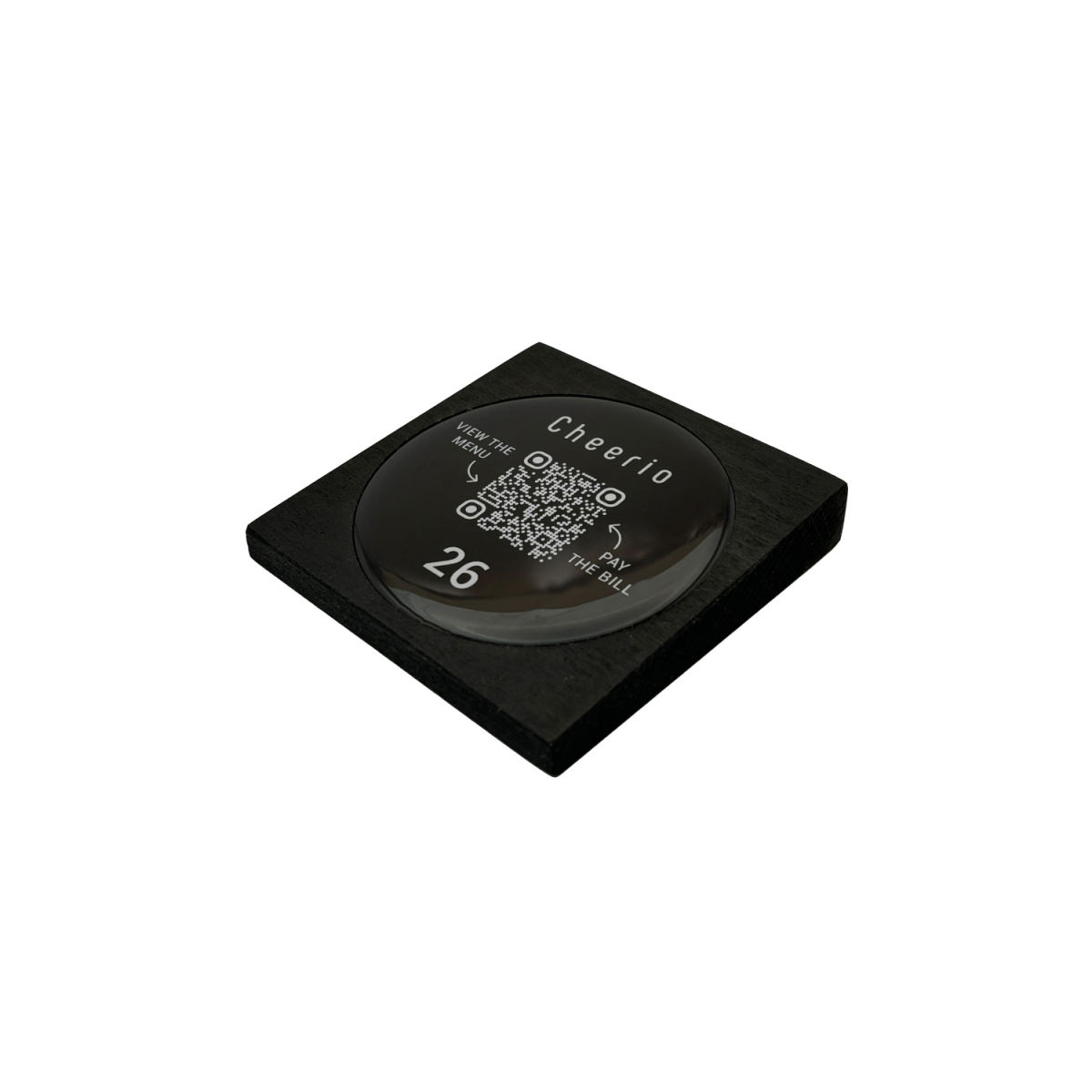 PRODUCTMATE Tischaufsteller liegend schräg mit QR-Code Aufkleber glänzend 8.5x8.5 cm (BxH); buche/schwarz; 25 Stück / Pack