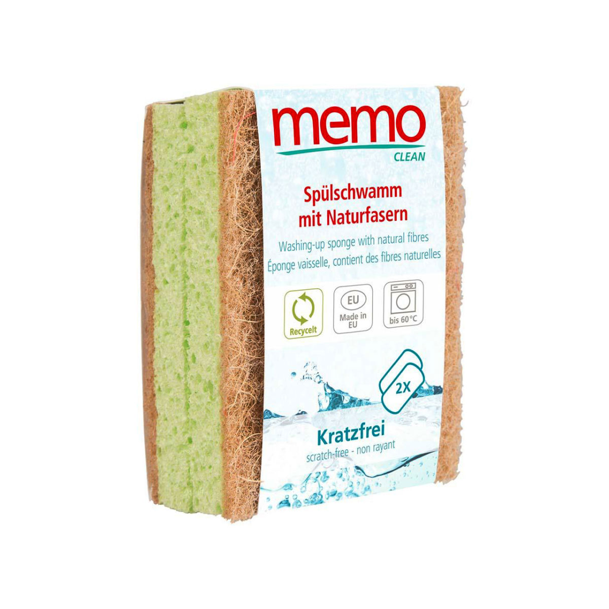 memo memo Spülschwämme mit Naturfasern, 2 Stk.; 2x6.5x1.8 cm (LxBxH); hellgrün/dunkelgrün; 2 Stück / Pack