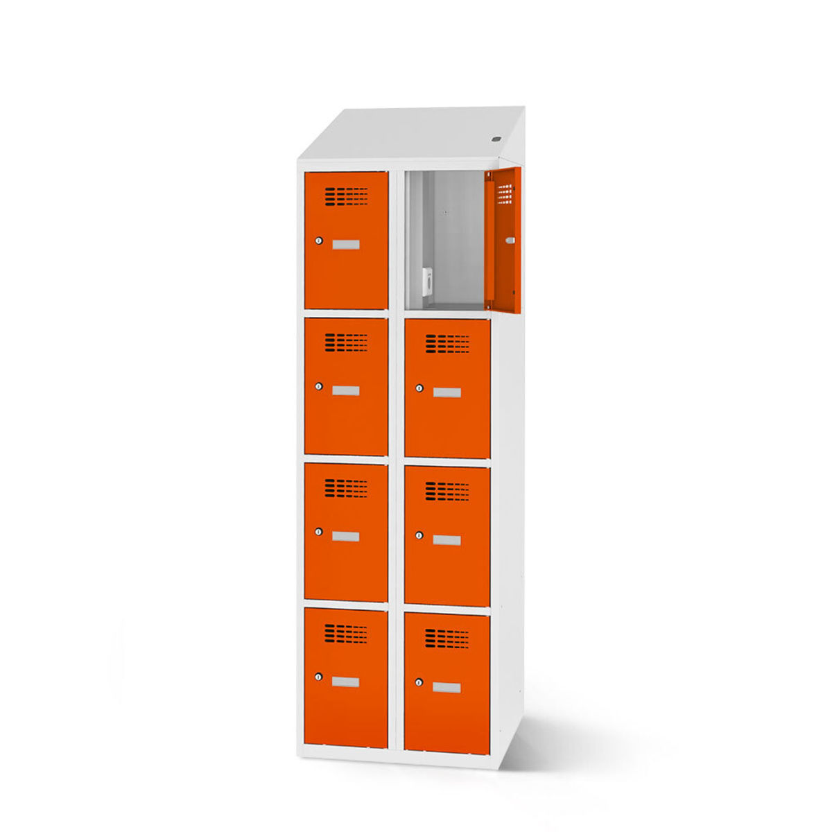 rotstahl Fächerschrank mit Ladefunktion 8 Fächer mit lichtgrauem Korpus 80x200 cm (BxH); orange