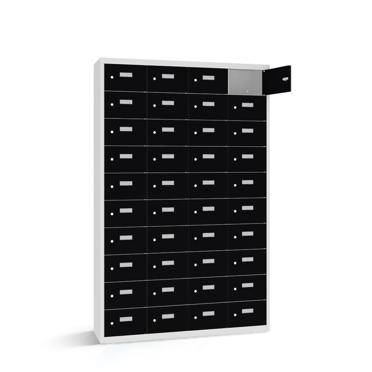 rotstahl Wertfachschrank 40 Fächer mit lichtgrauem Korpus 115x30x180 cm (BxTxH); schwarz