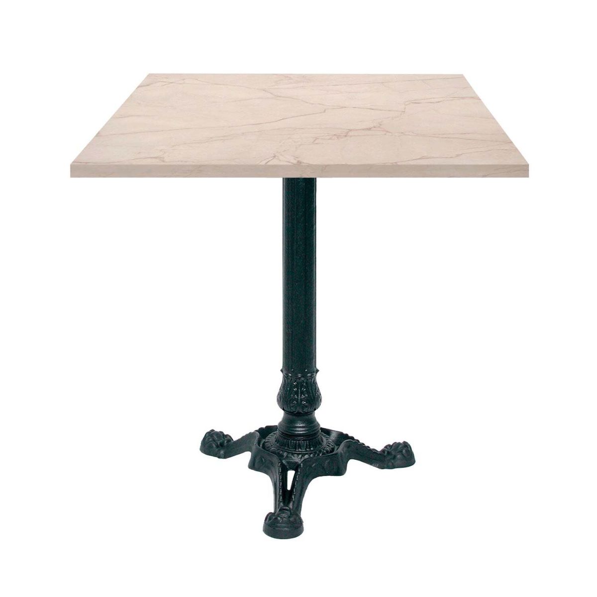 RestooTab Tisch Bistrot quadratisch - Dekor Stein & Holz 70x70x75 cm (LxBxH); wollweiß/beige/marmoriert; Gestell schwarz; quadratisch